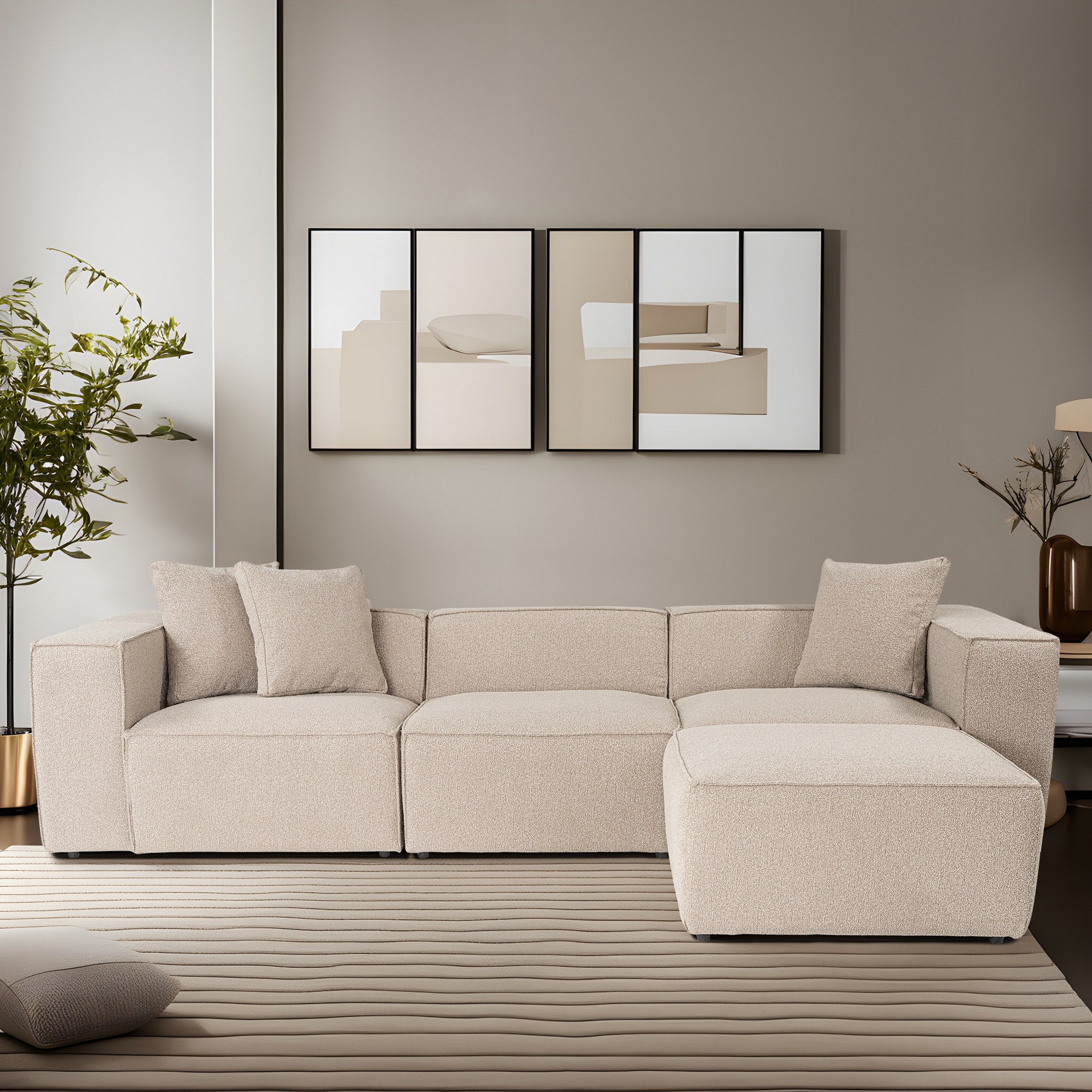 Lora (L1-O1-1R-POUFFE ) - Persika Hörnssoffa