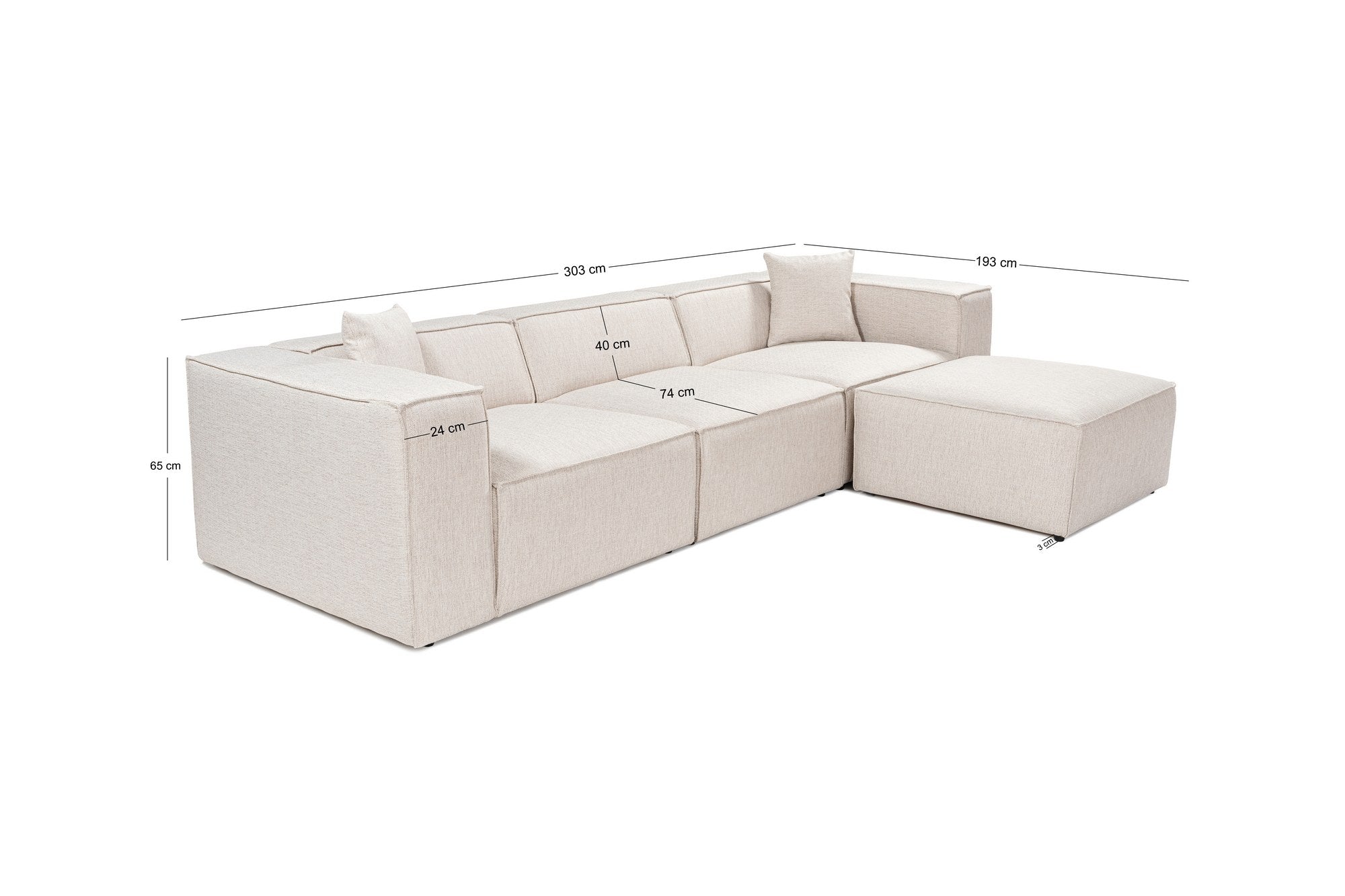 Lora (L1-O1-1R-POUFFE ) - Ljusbrun Hörnssoffa
