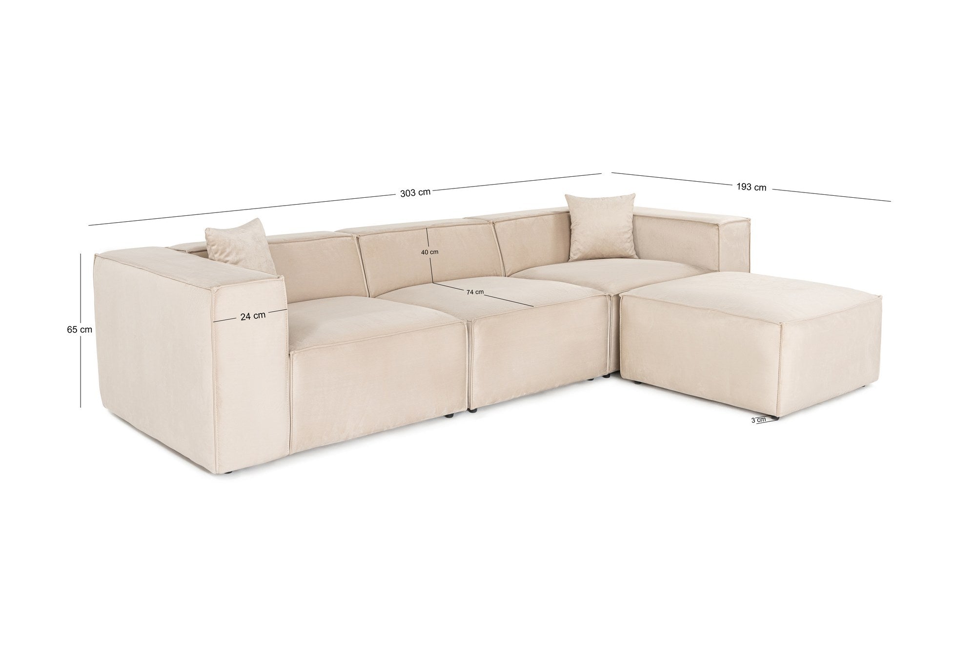 Lora (L1-O1-1R-POUFFE ) - Grädd Hörnssoffa
