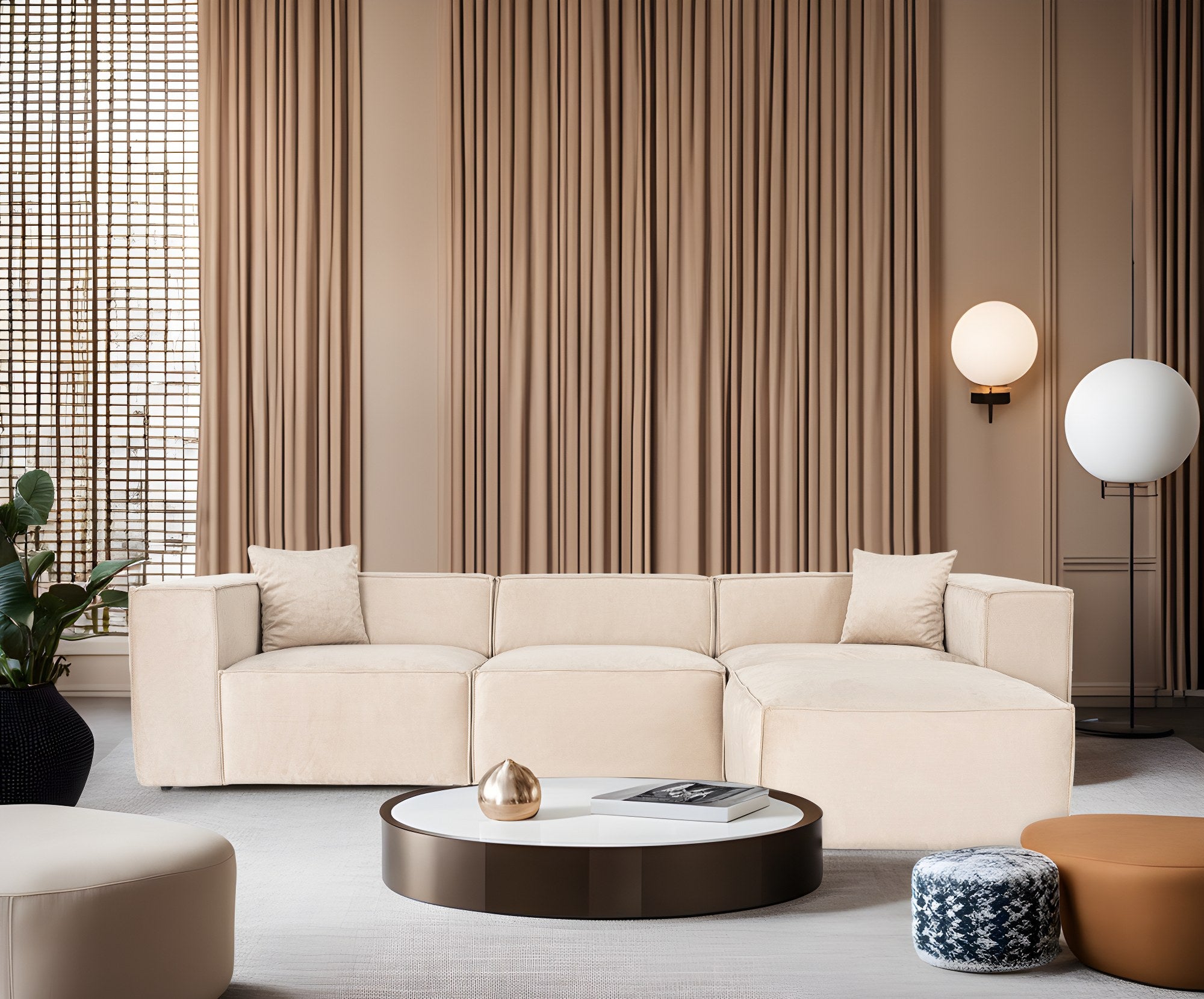 Lora (L1-O1-1R-POUFFE ) - Grädd Hörnssoffa