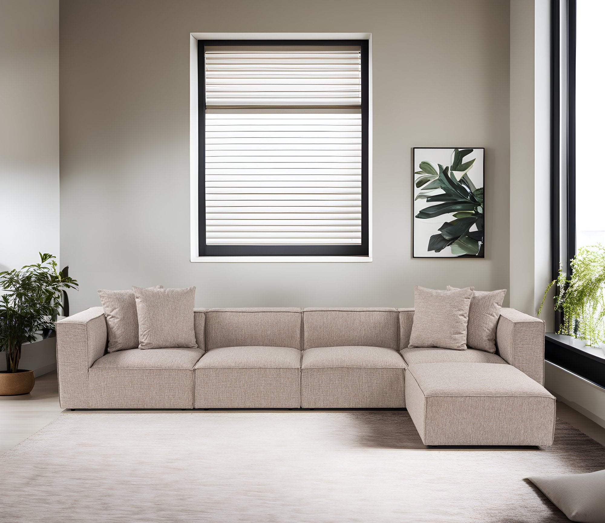 Sora (L1-O1-O1-1R-POUFFE ) - Sandbeige Hörnsoffa