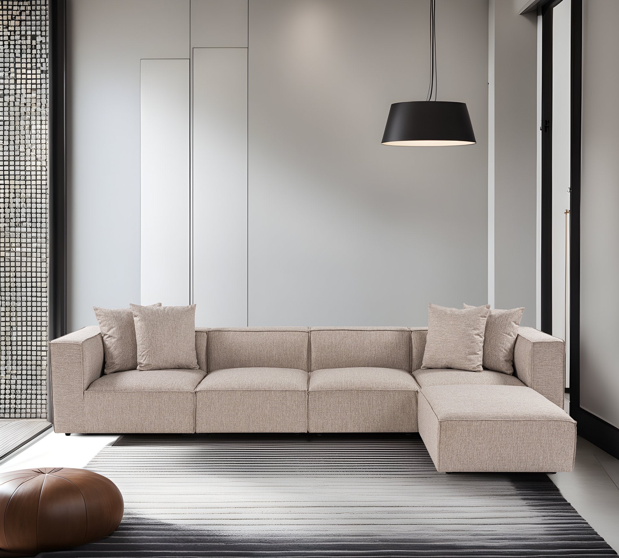 Sora (L1-O1-O1-1R-POUFFE ) - Sandbeige Hörnsoffa