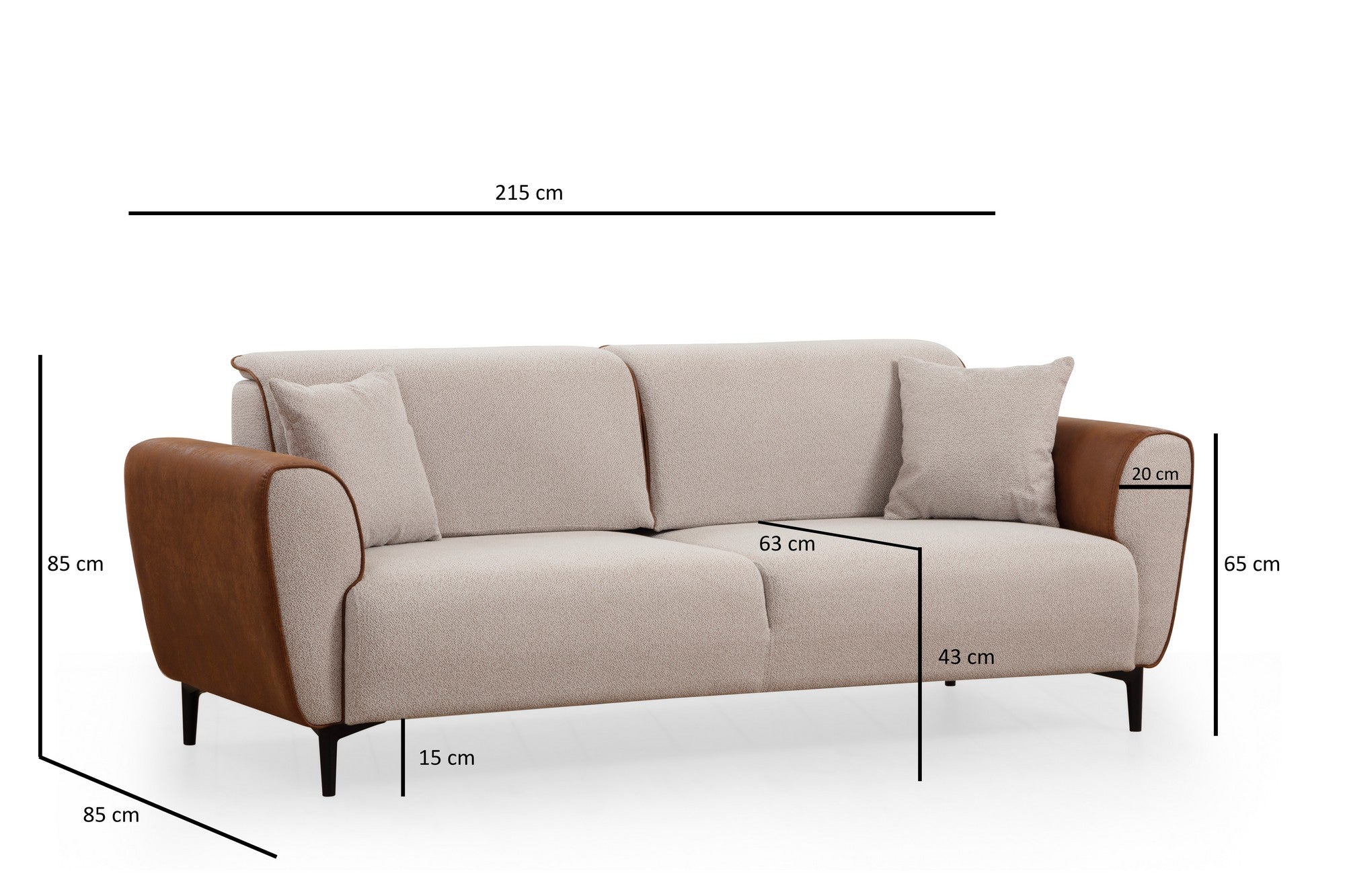 Aren - Beige, Kanel 3-sits Soffa-Bädd