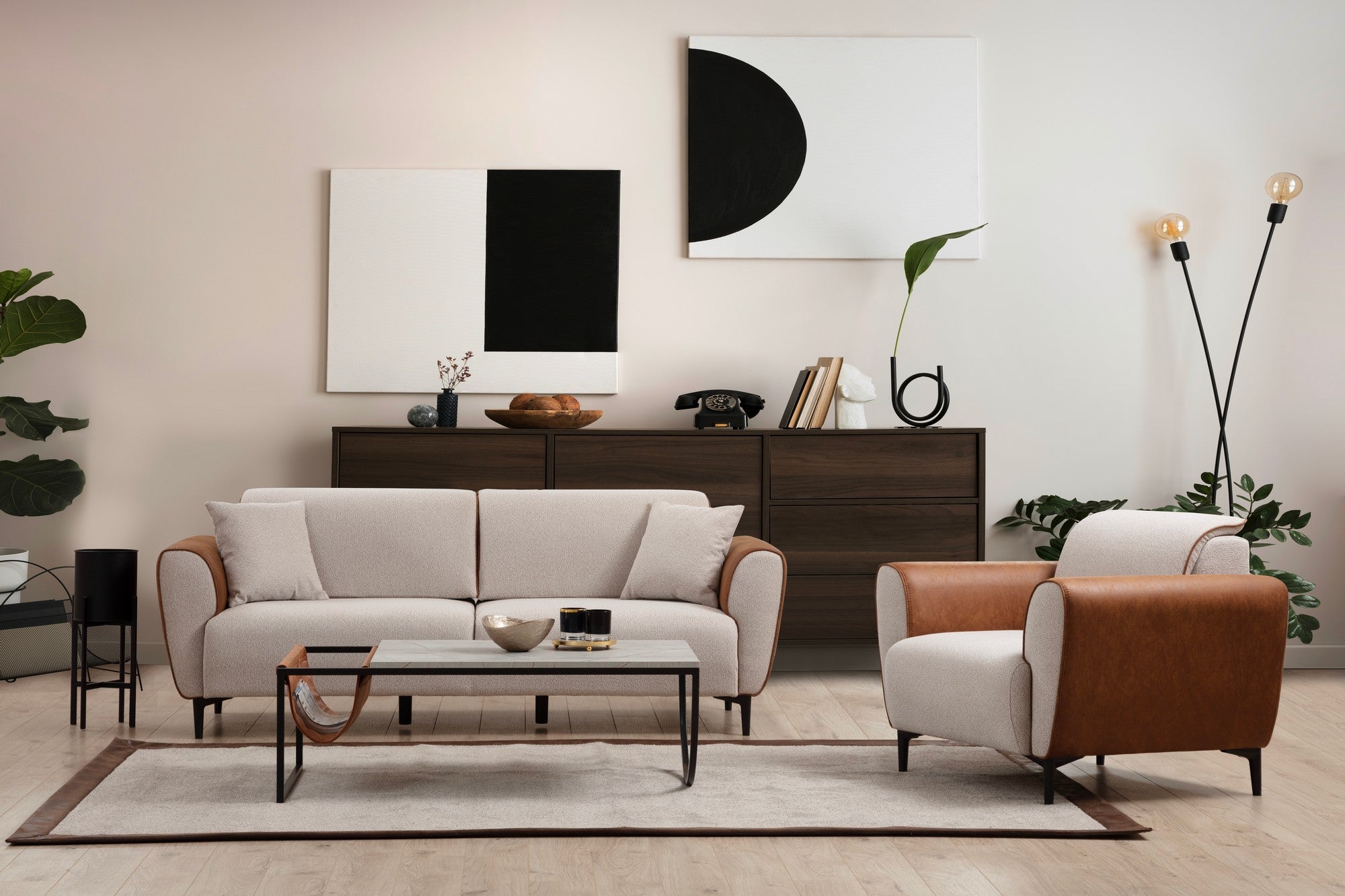Aren - Beige, Kanel 3-sits Soffa-Bädd