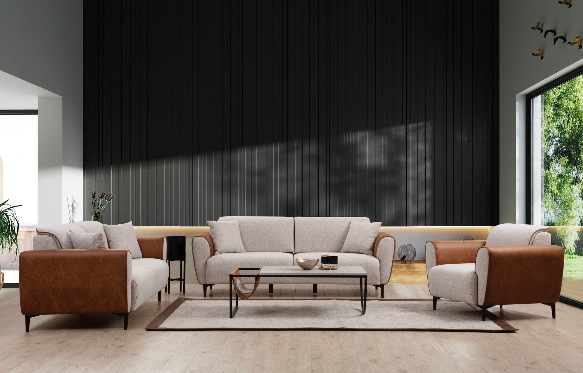 Aren - Beige, Kanel 3-sits Soffa-Bädd