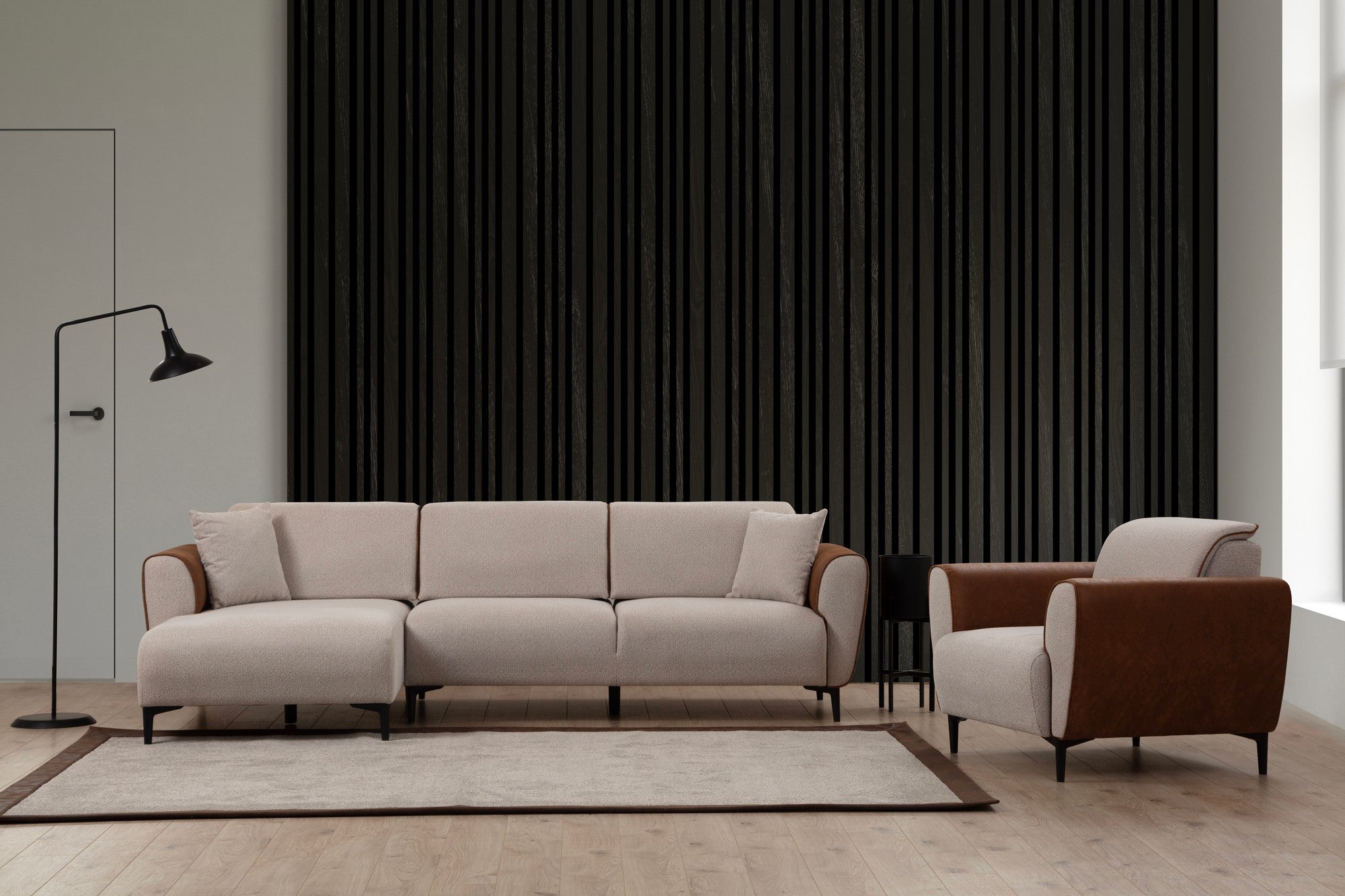 Aren Left - Beige, Kanel Hörnsoffa-säng