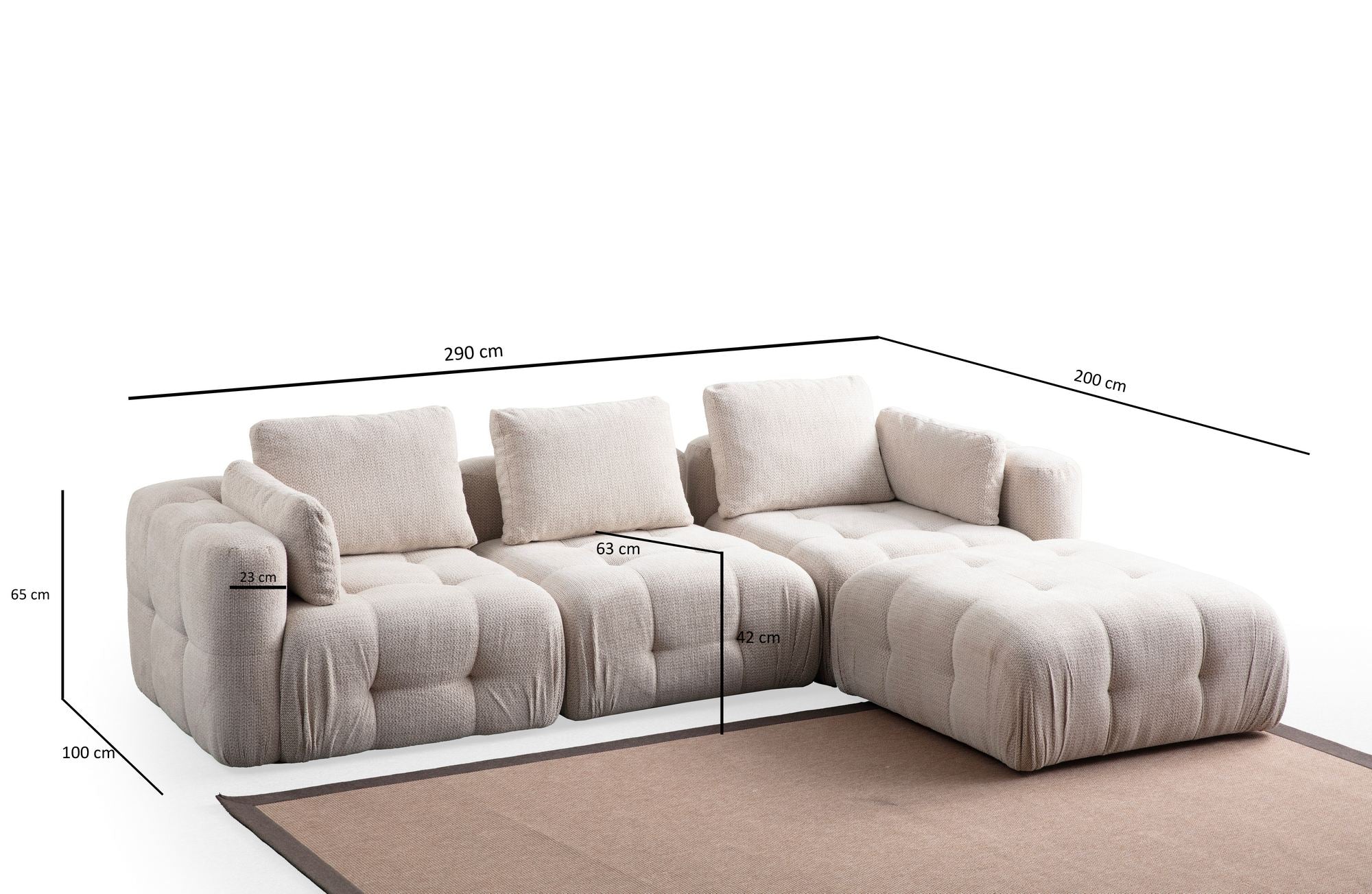 Amaris 3-sits Med Puff - Beige Hörnsoffa