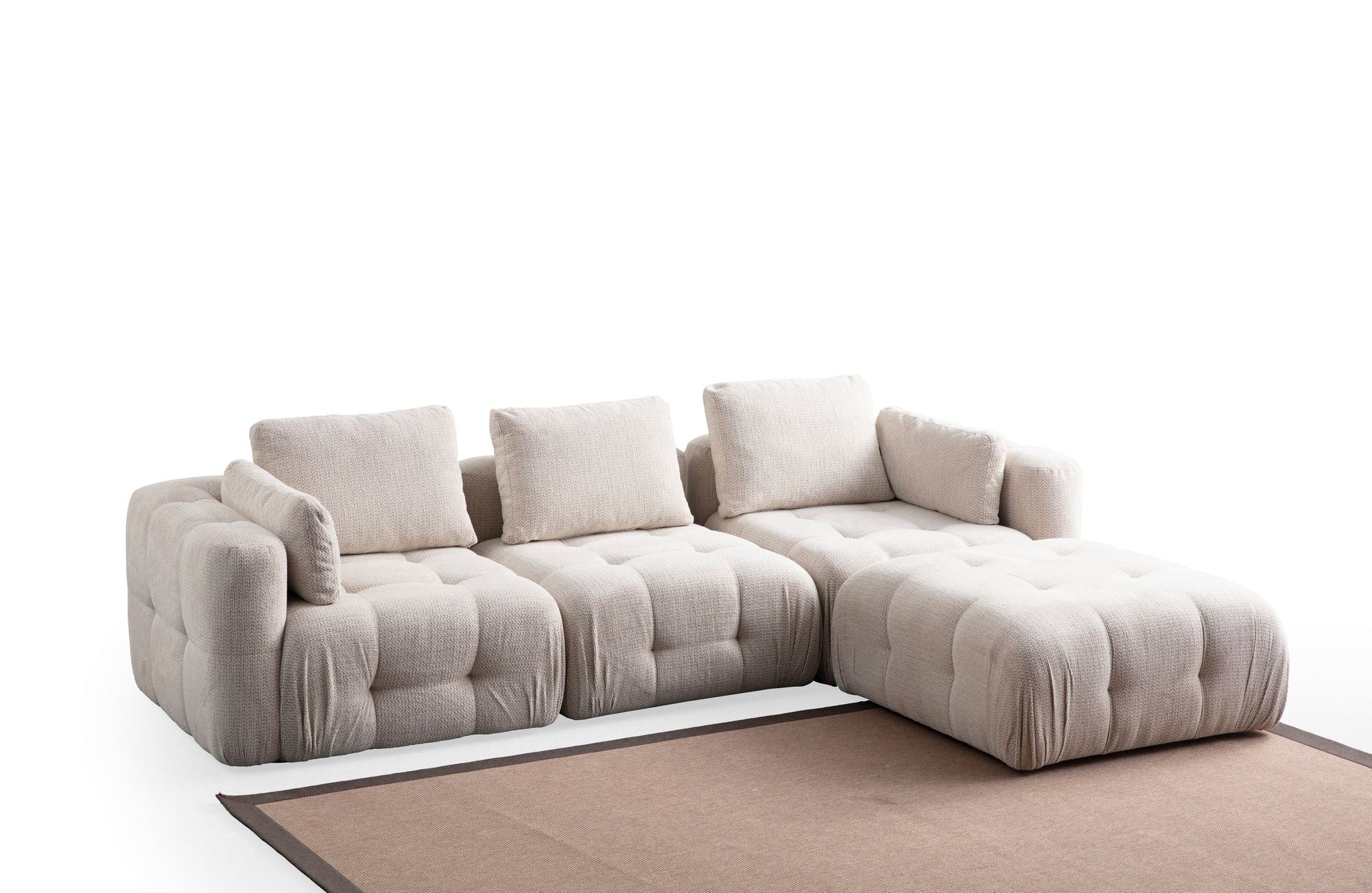Amaris 3-sits Med Puff - Beige Hörnsoffa