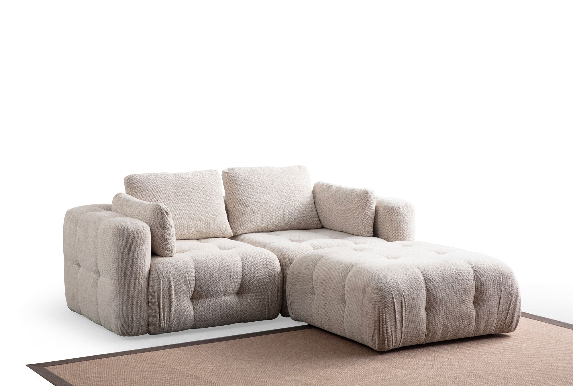 Amaris 2-sits med puff - Beige Hörnsoffa