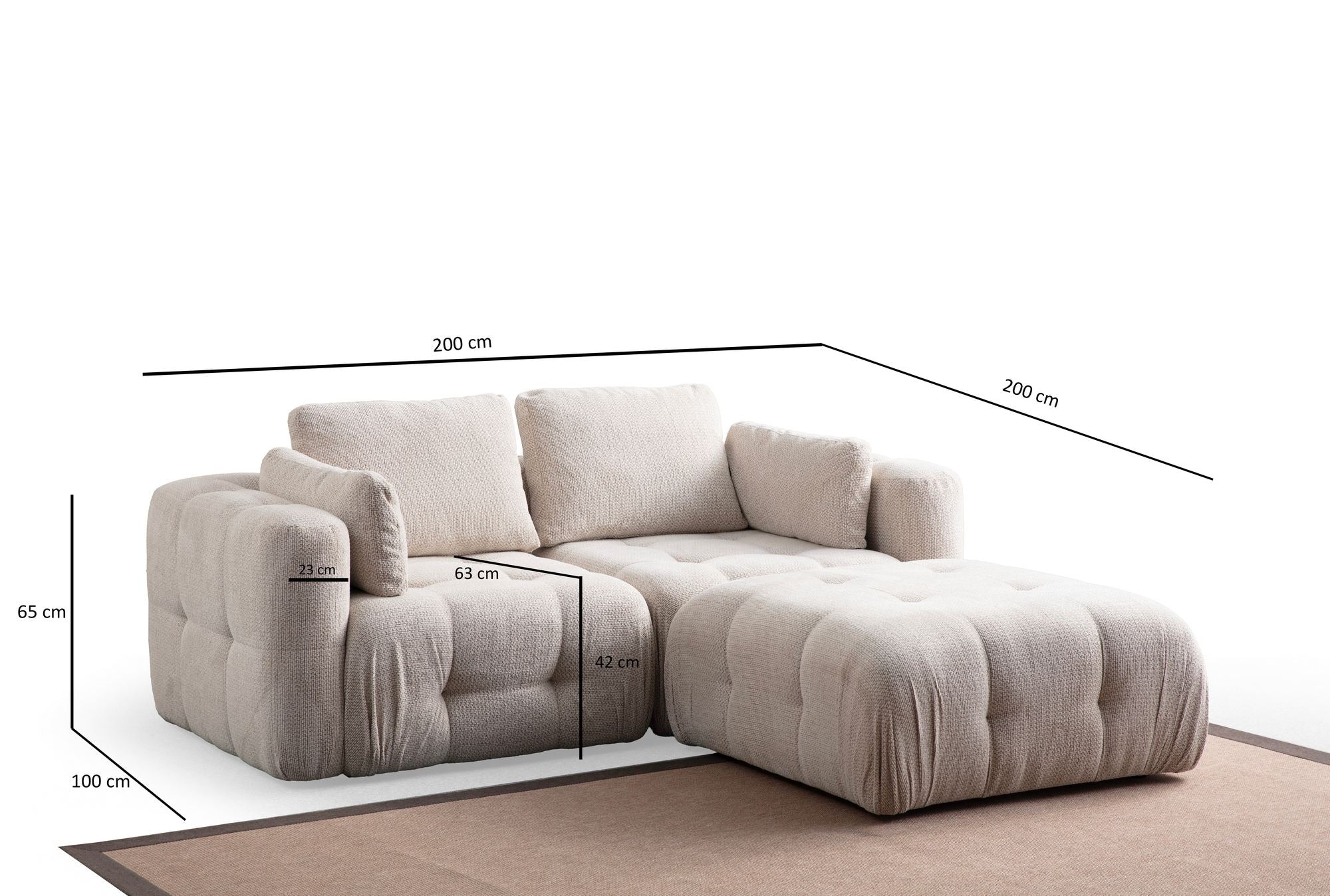Amaris 2-sits med puff - Beige Hörnsoffa