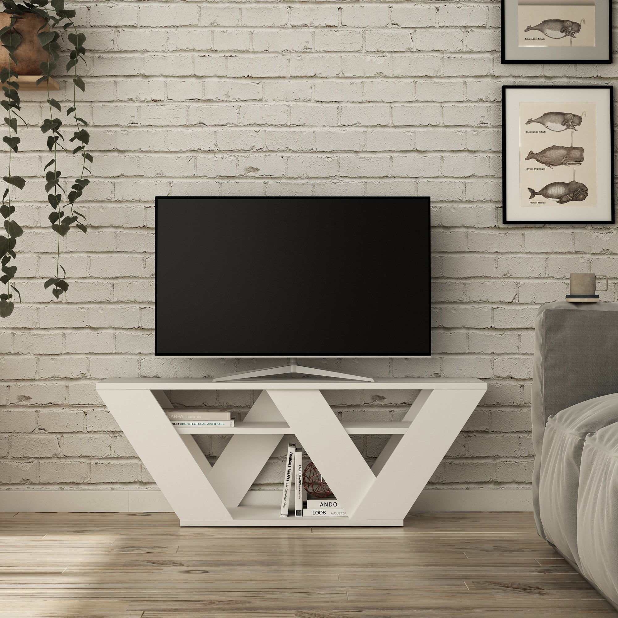 Pipralla - Vit TV-bänk