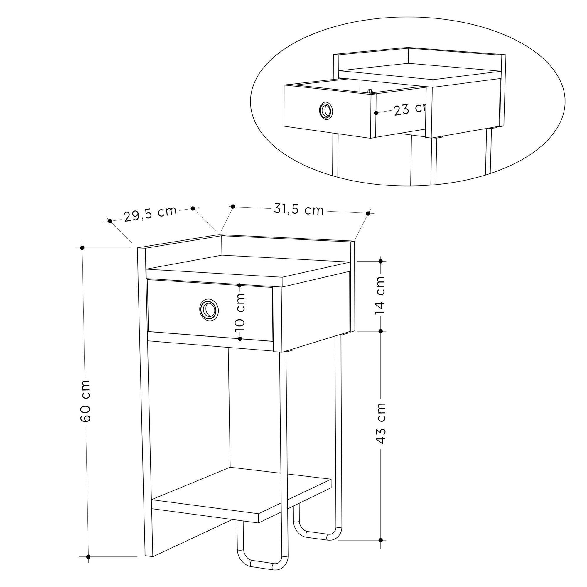 Sirius Vänster - Ek v2 Nattduksbord