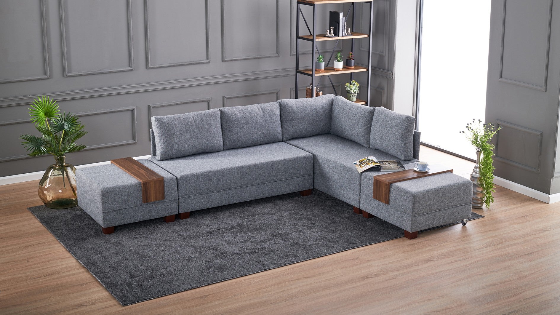 Fly Corner Sofa Bed Right- Grå Hörnsoffa-Säng