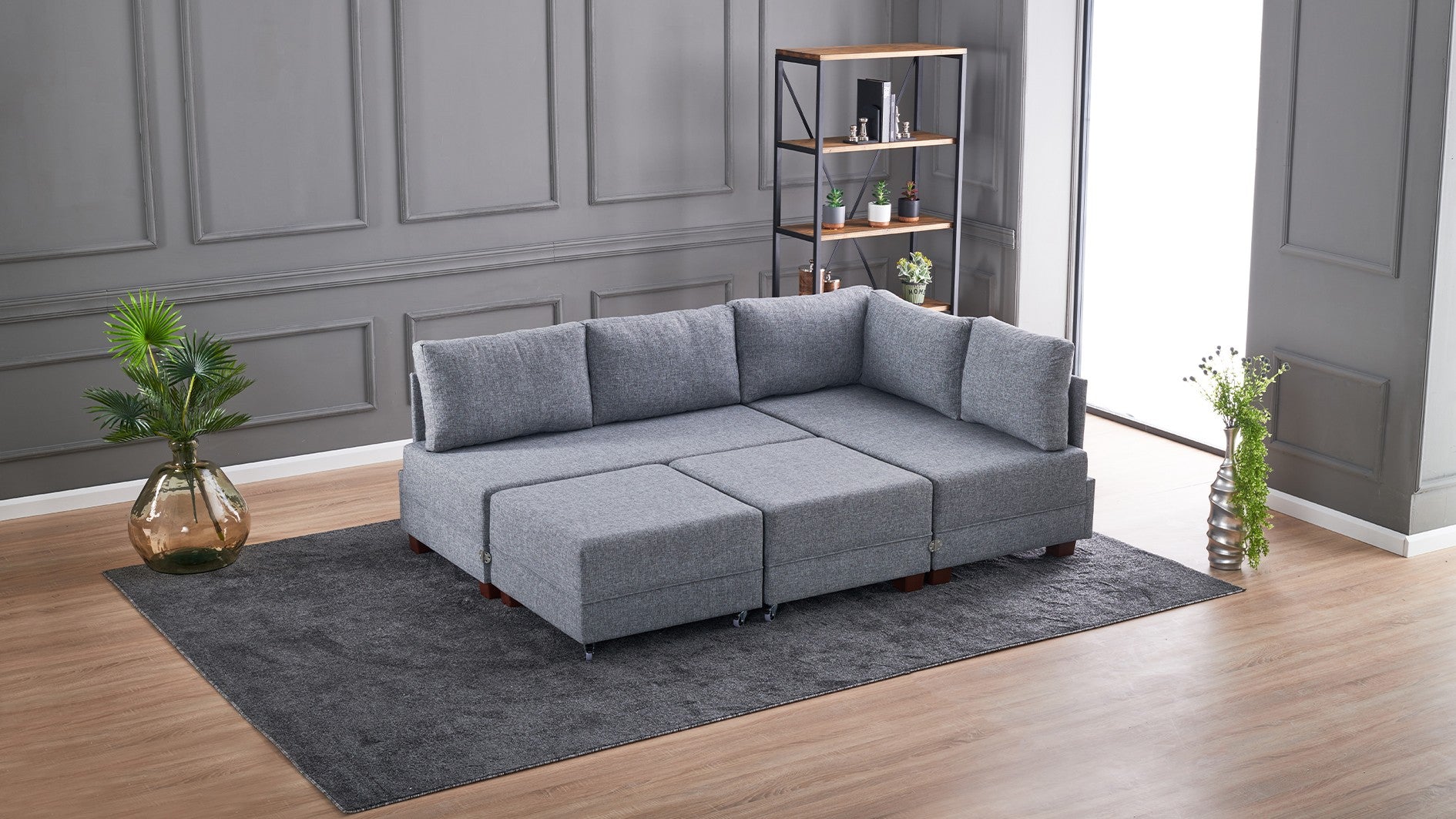 Fly Corner Sofa Bed Right- Grå Hörnsoffa-Säng