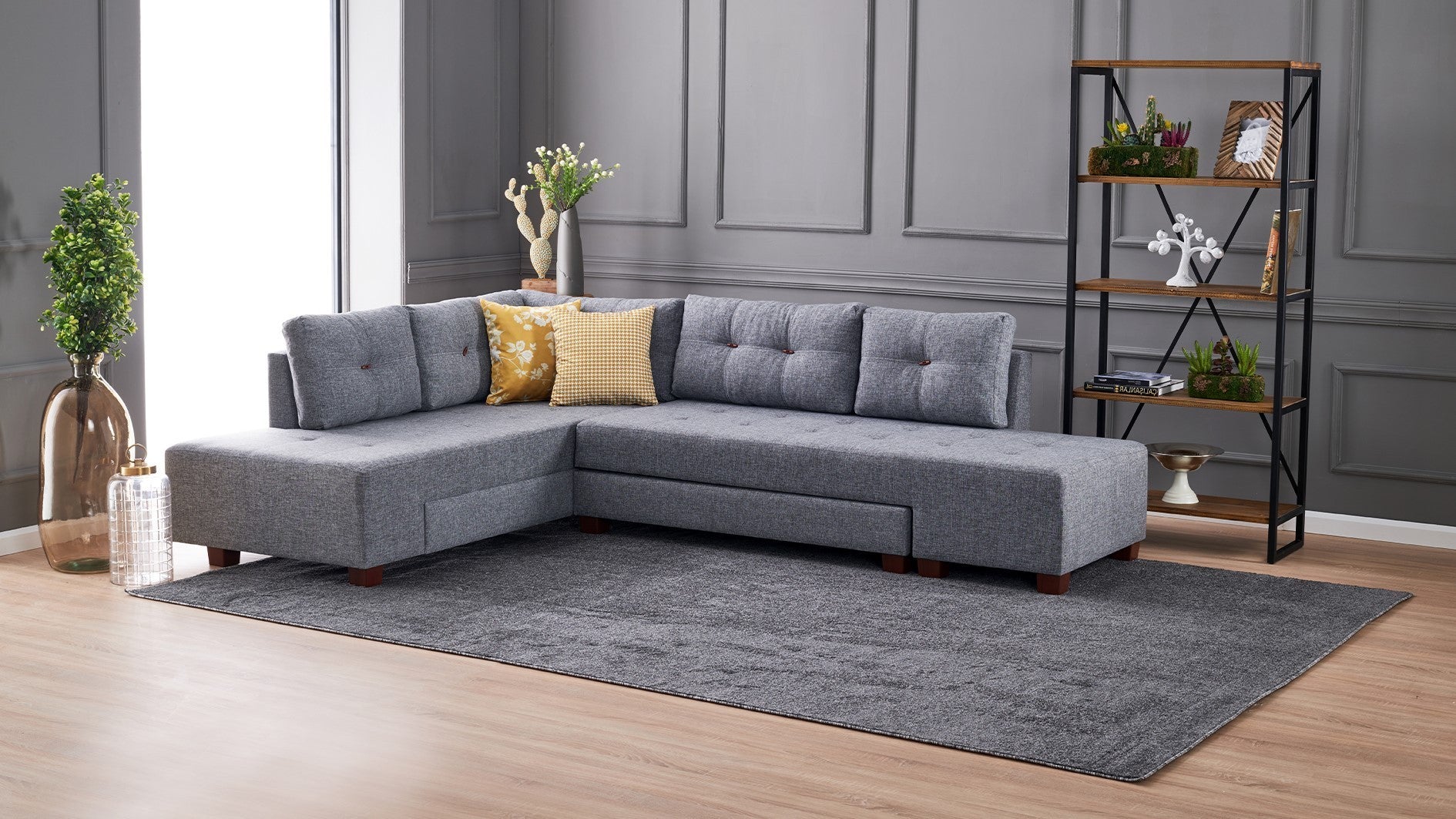 Manama Corner Sofa Bed Left - Grey Corner Sofa-Bed