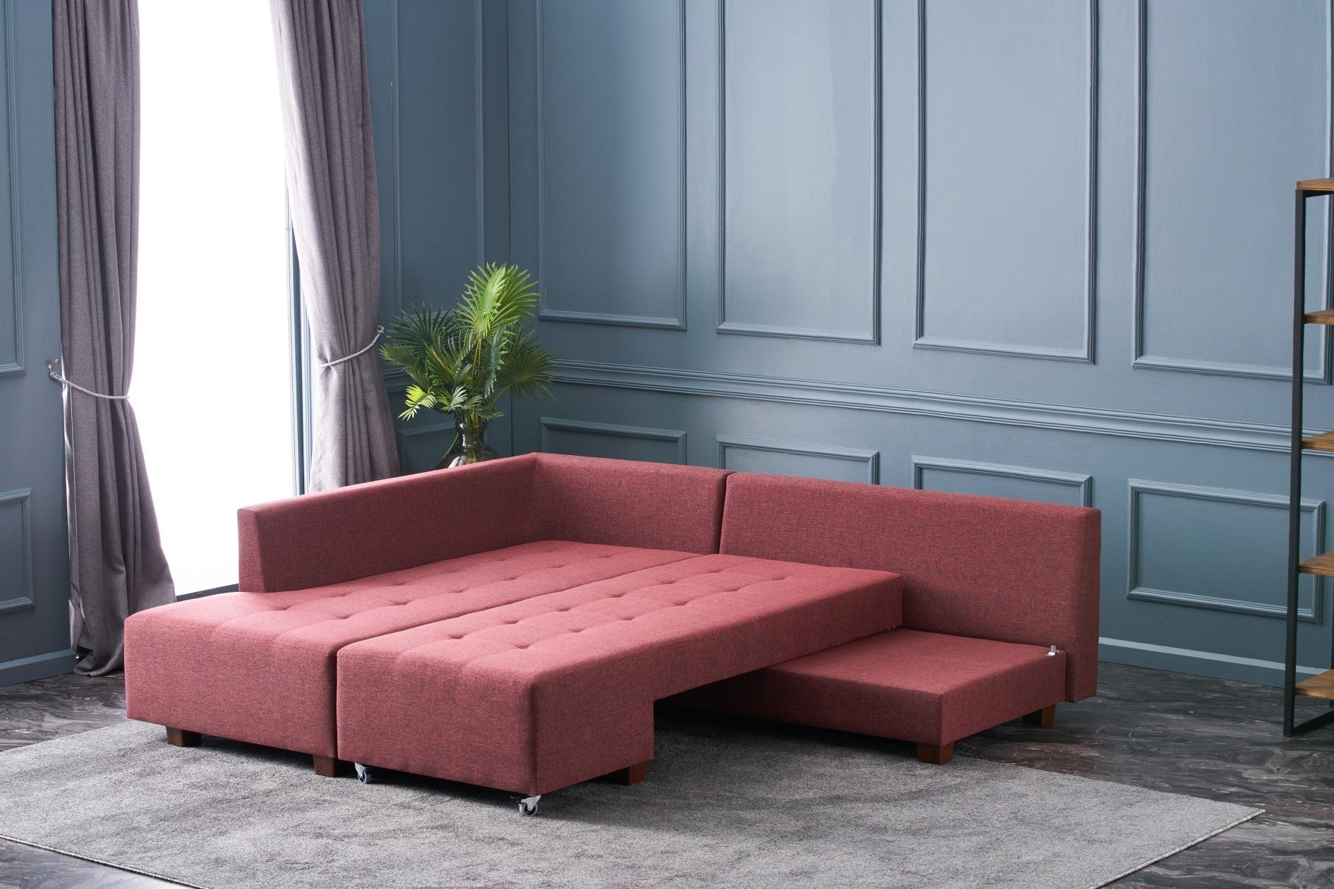 Manama Corner Sofa Bed Left - Claret Red Corner Sofa-Bed