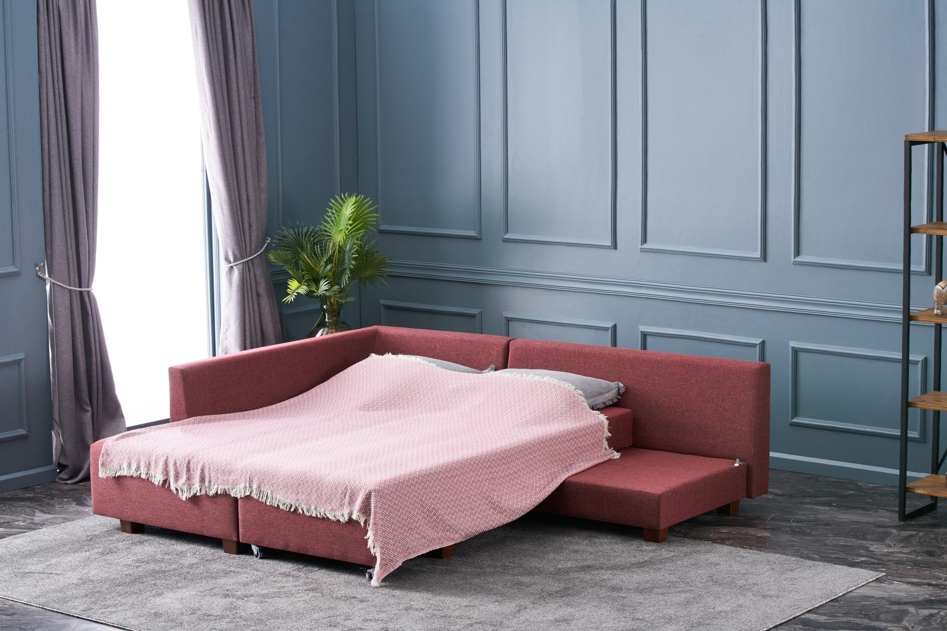 Manama Corner Sofa Bed Left - Claret Red Corner Sofa-Bed