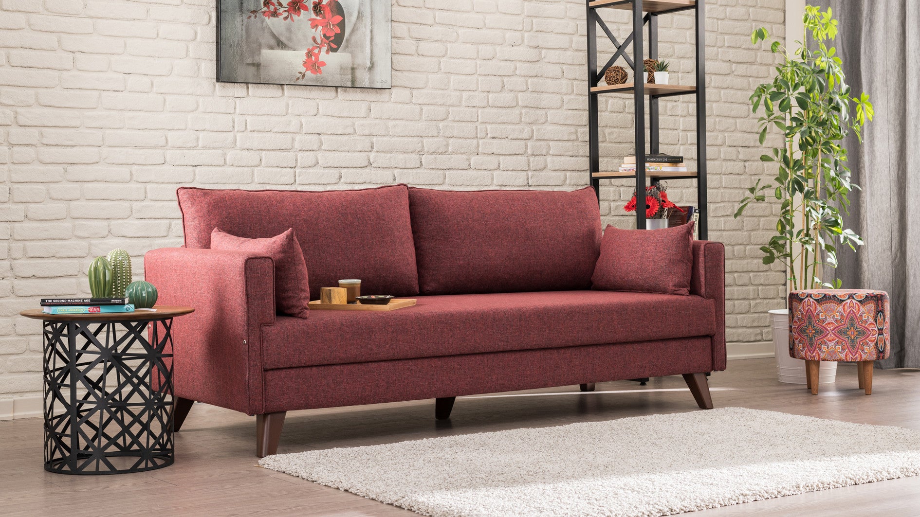 Bella Soffa För 3 Pr - Vinröd 3-Sits Soffa