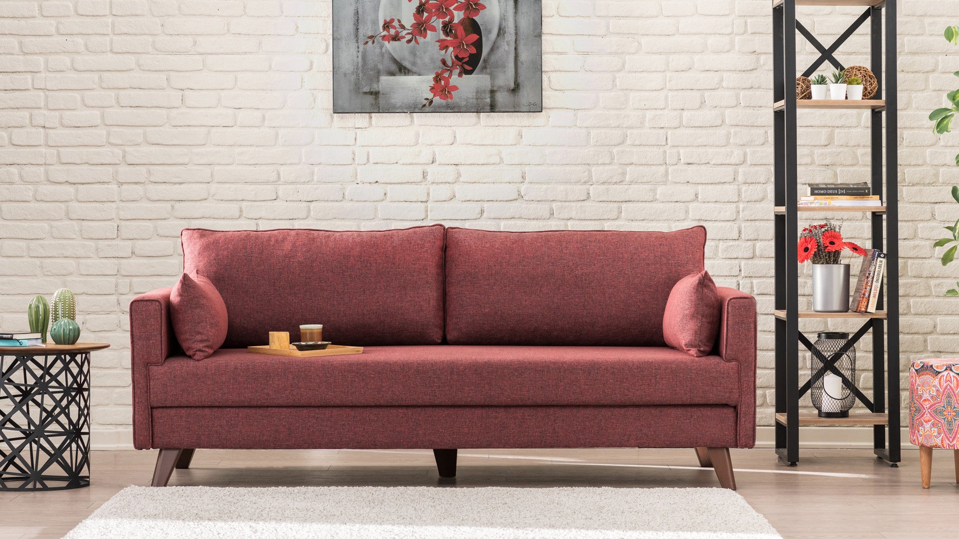 Bella Soffa För 3 Pr - Vinröd 3-Sits Soffa