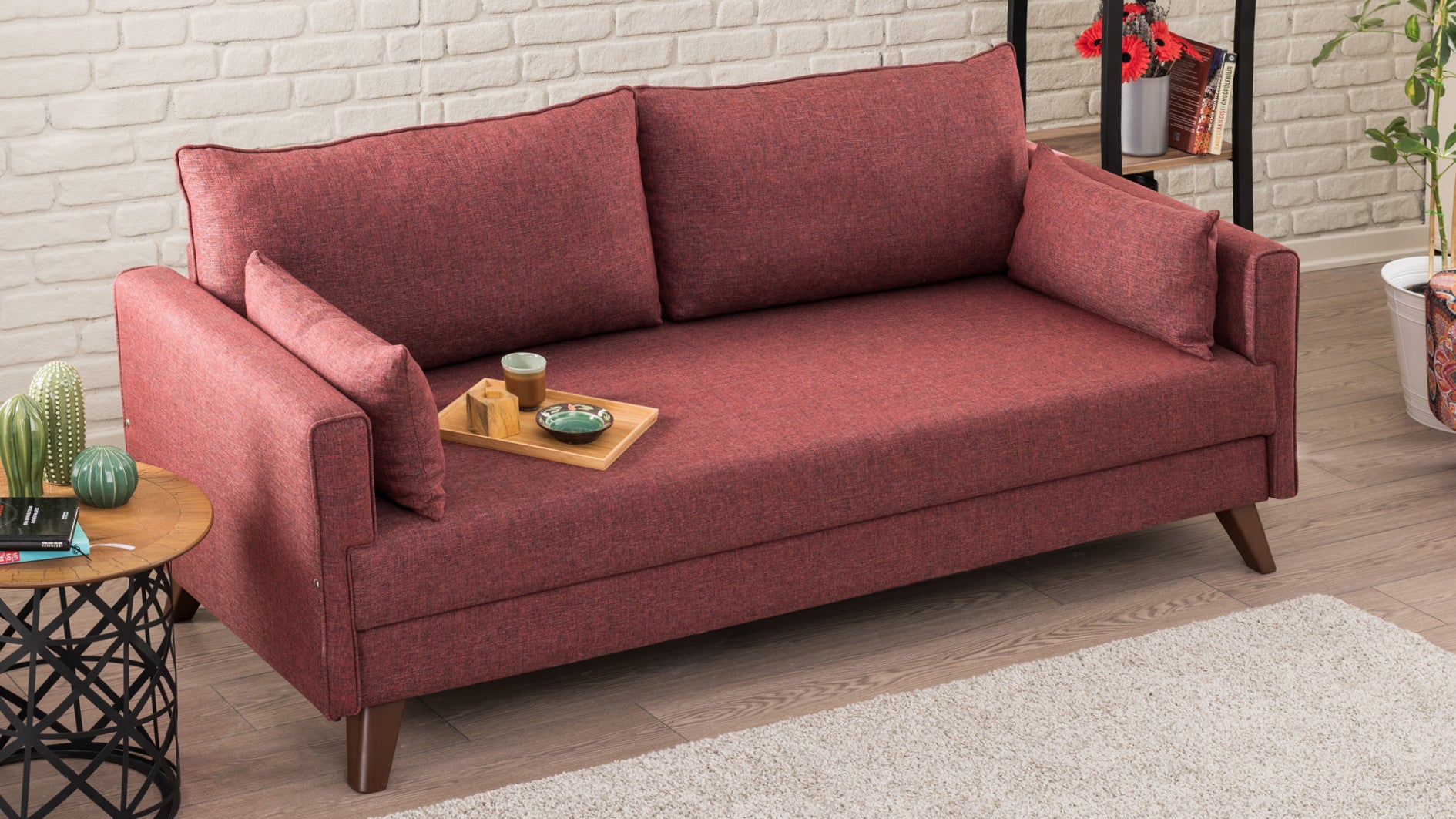 Bella Soffa För 3 Pr - Vinröd 3-Sits Soffa