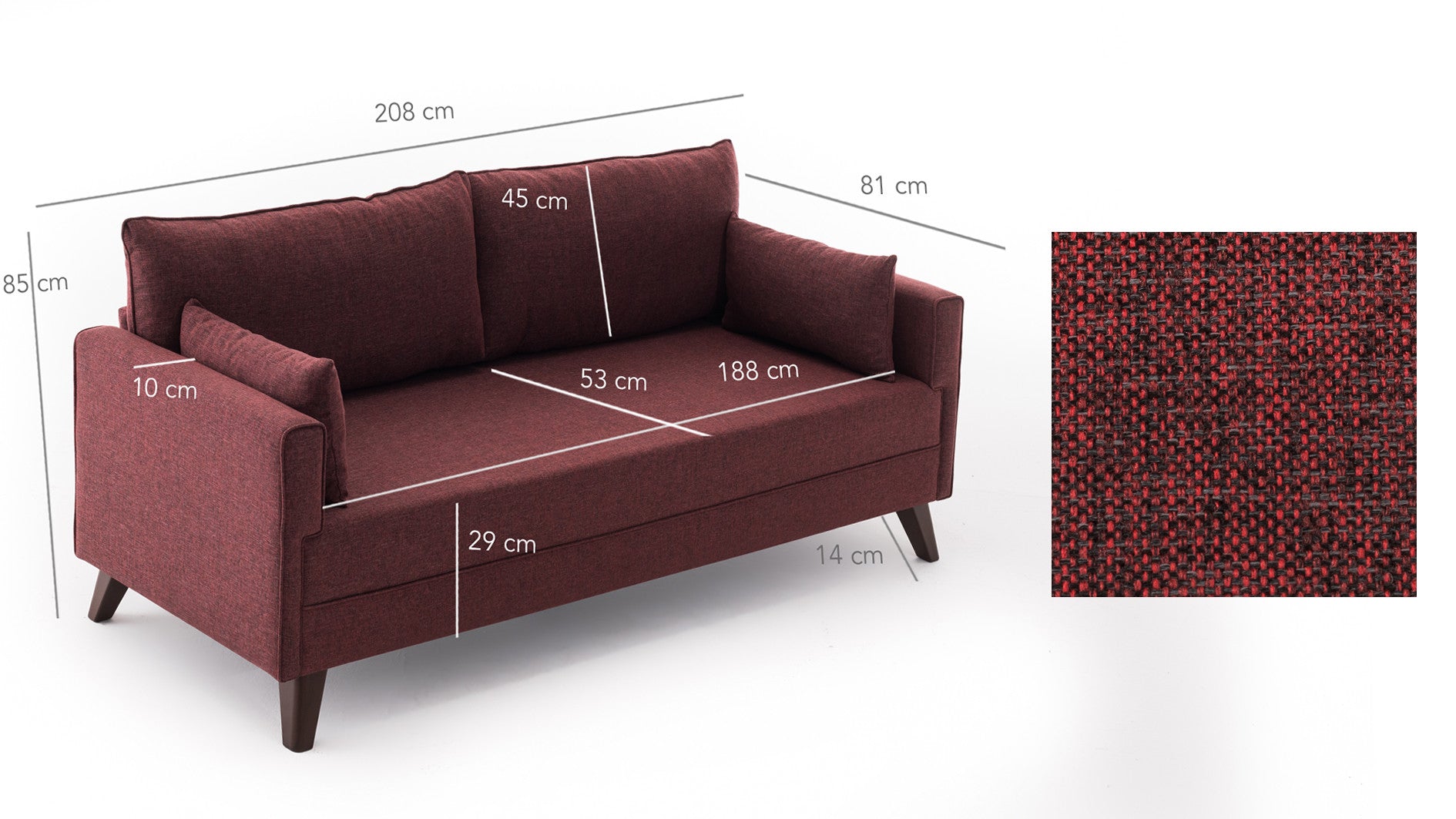 Bella Soffa För 3 Pr - Vinröd 3-Sits Soffa