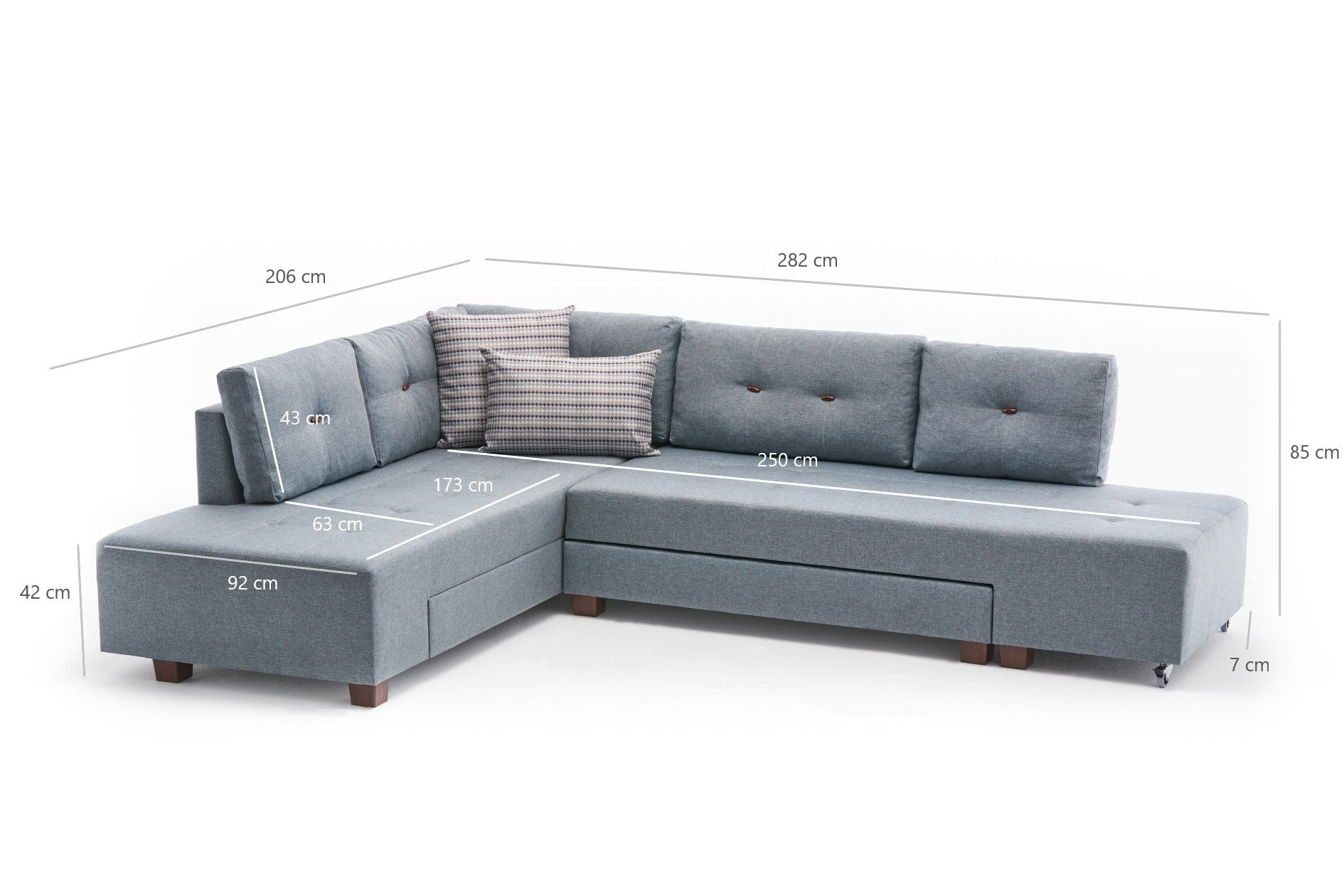 Manama Corner Sofa Bed Left - Light Blue Corner Sofa-Bed
