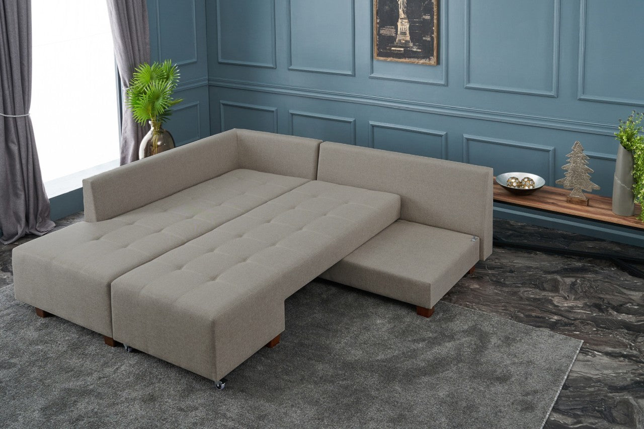 Manama Corner Sofa Bed Left - Cream Corner Sofa-Bed