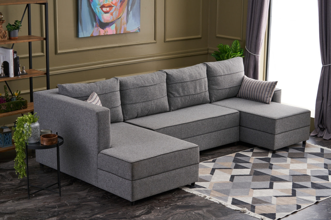 Ece Panoramik - Grey Corner Sofa-Bed