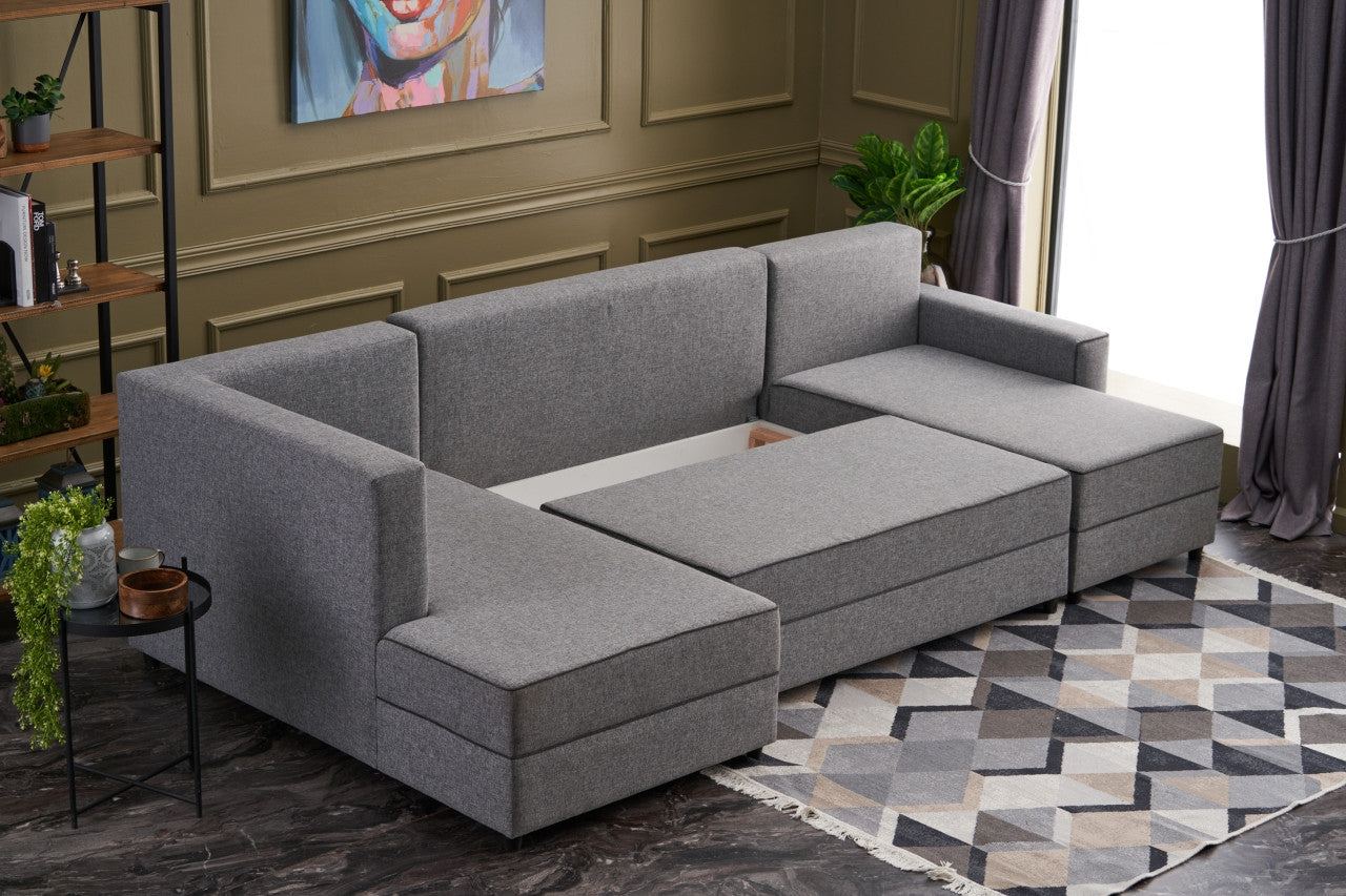 Ece Panoramik - Grey Corner Sofa-Bed