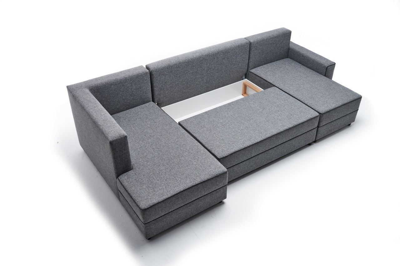 Ece Panoramik - Grey Corner Sofa-Bed