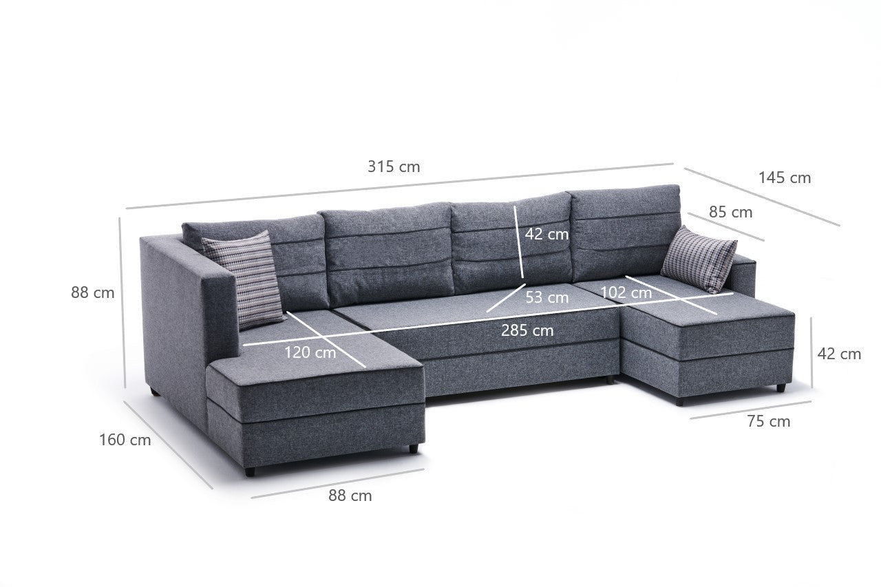 Ece Panoramik - Grey Corner Sofa-Bed