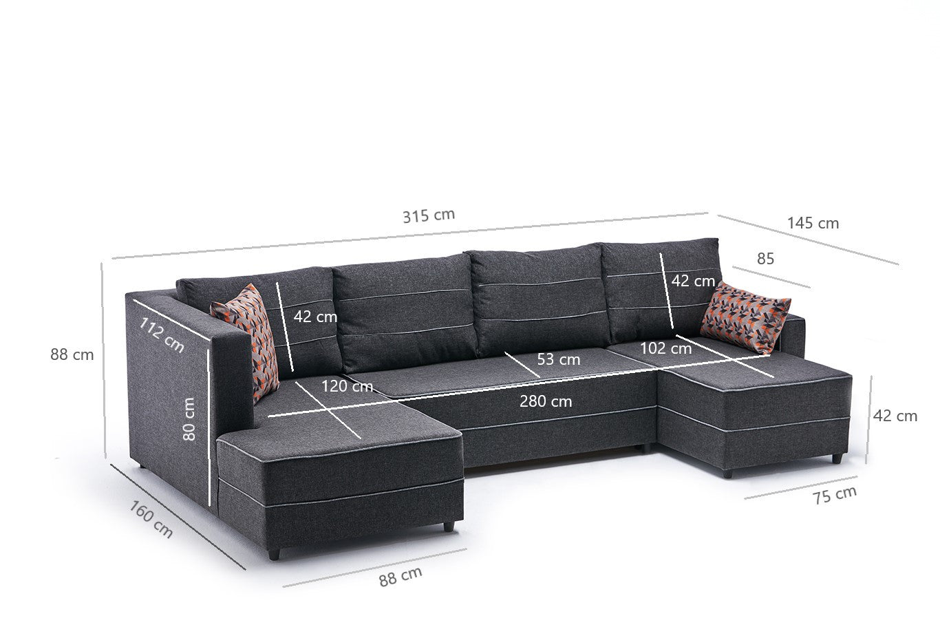 Ece Panoramik - Anthracite Corner Sofa-Bed