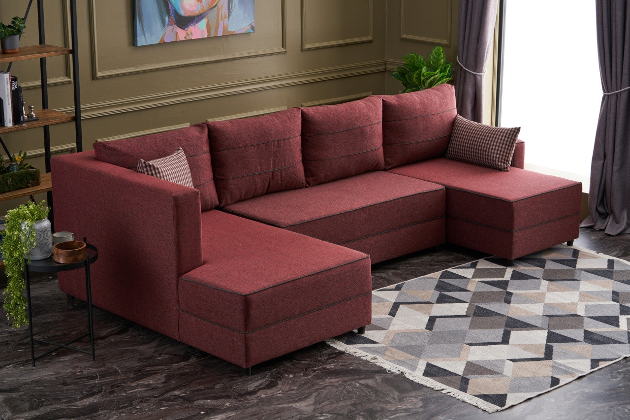 Ece Panoramik - Claret Red Corner Sofa-Bed