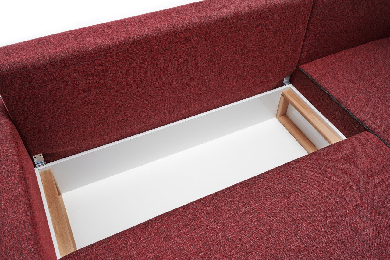 Ece Panoramik - Claret Red Corner Sofa-Bed