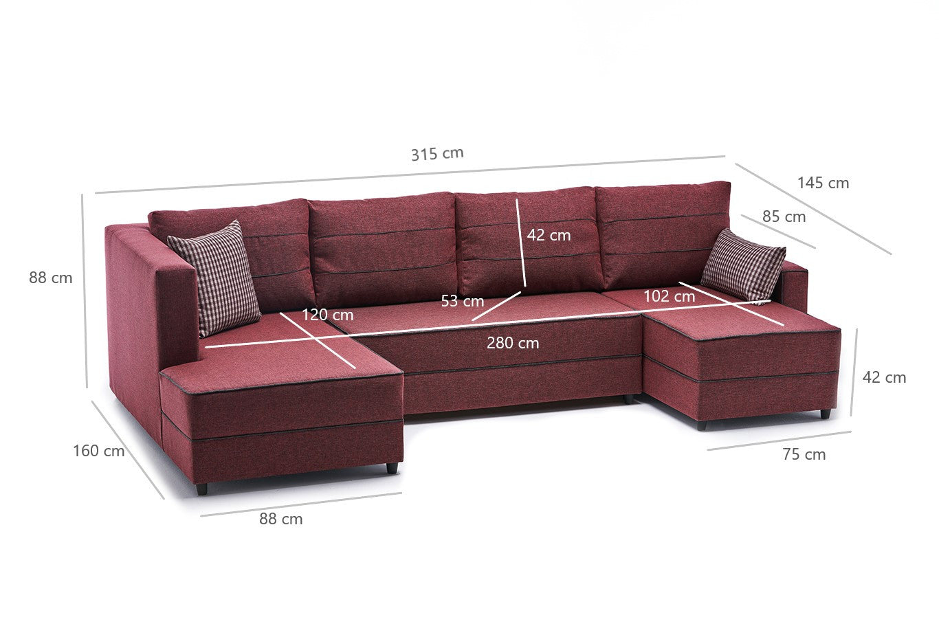 Ece Panoramik - Claret Red Corner Sofa-Bed