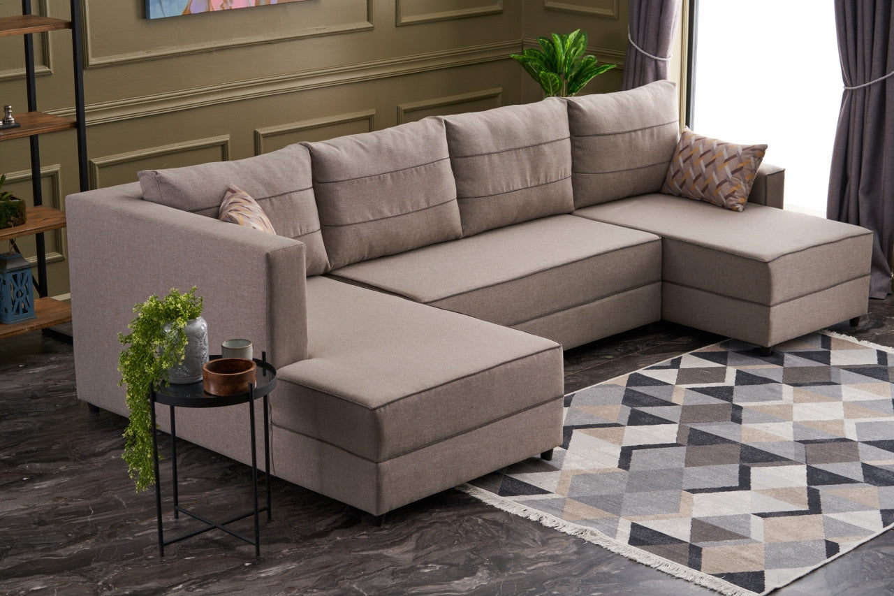 Ece Panoramik - Cream Corner Sofa-Bed