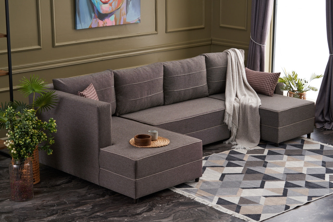 Ece Panoramik - Brown Corner Sofa-Bed
