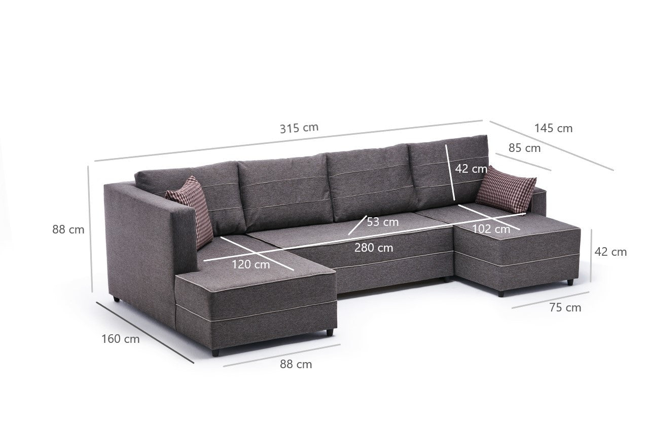 Ece Panoramik - Brown Corner Sofa-Bed