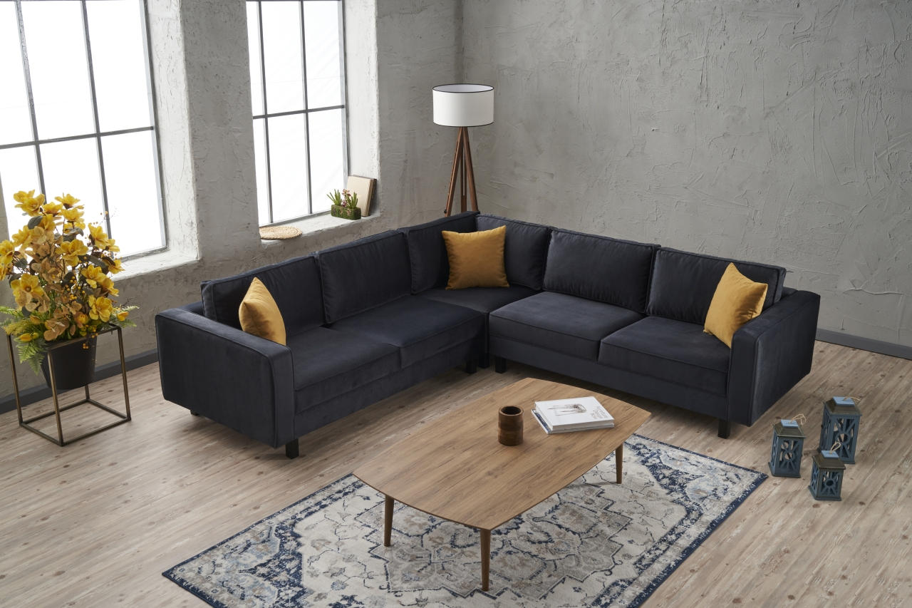 Kale Velvet - Anthracite Corner Sofa