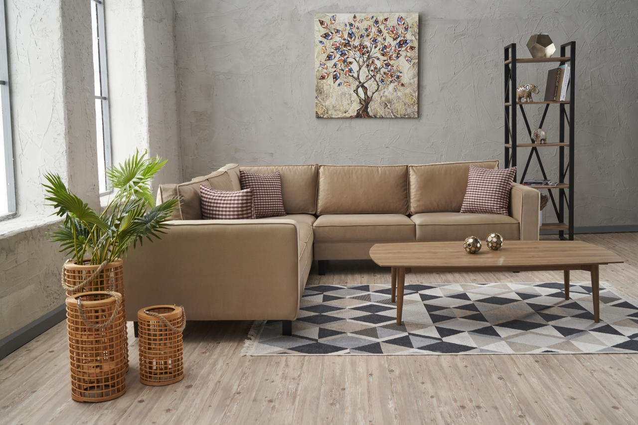 Kale Velvet - Cream Corner Sofa