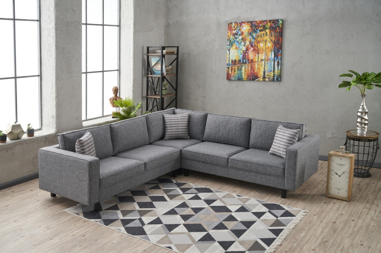 Kale Linen - Grey Corner Sofa
