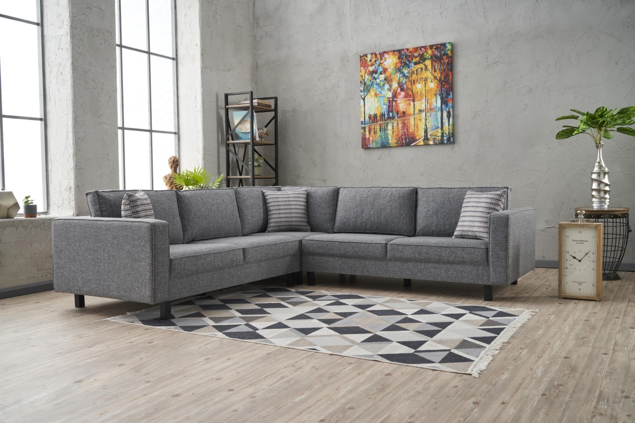 Kale Linen - Grey Corner Sofa