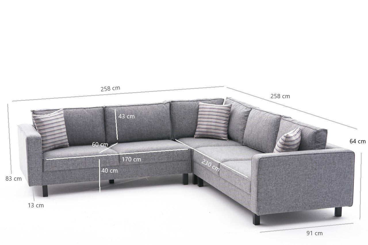 Kale Linen - Grey Corner Sofa