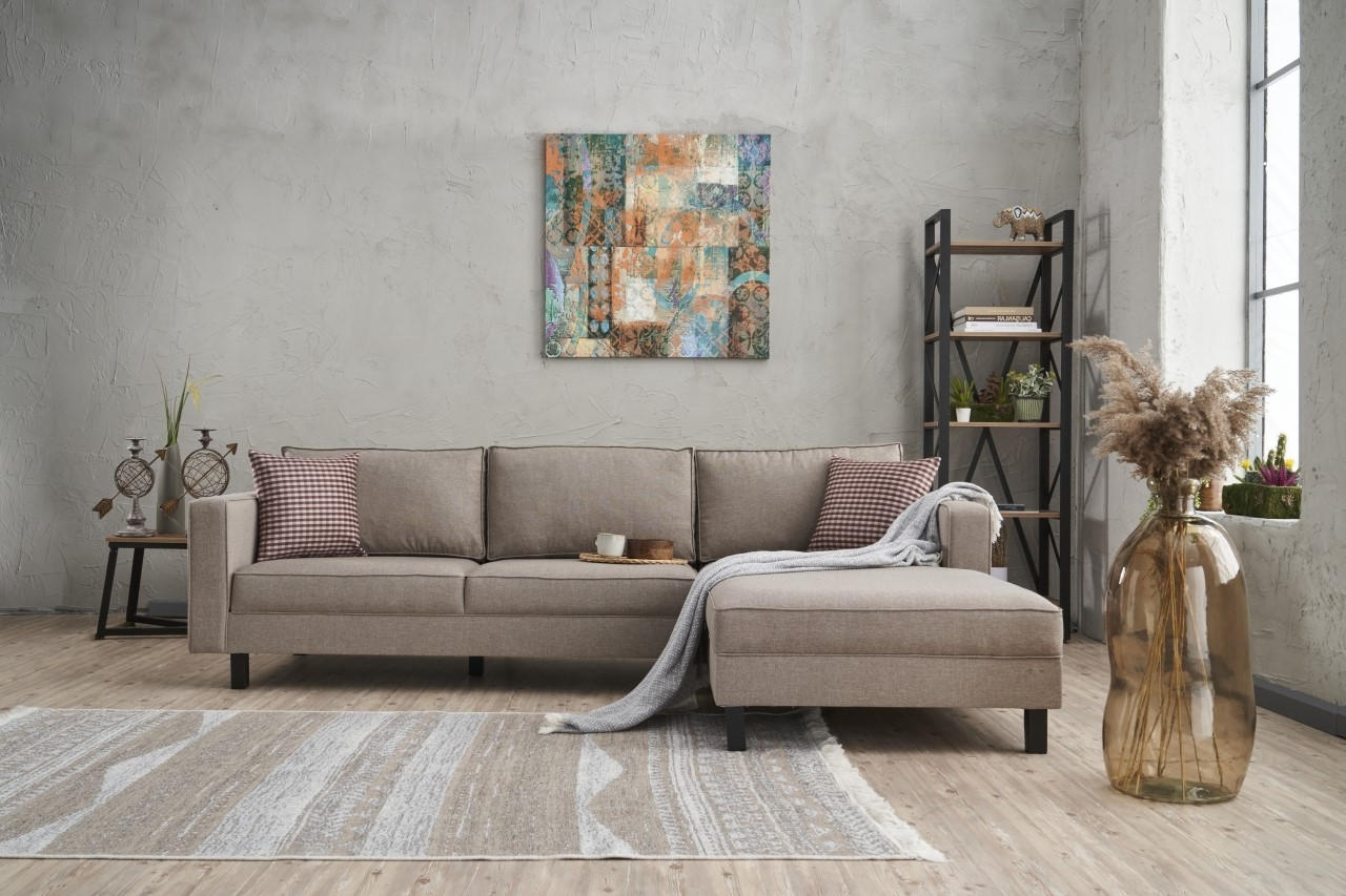 Kale Linen Right - Grädde Hörnsoffa