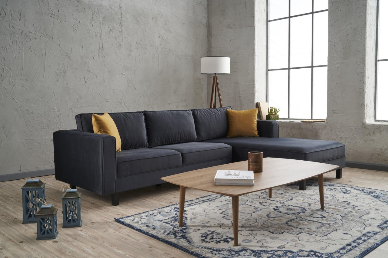 Kale Velvet Right - Anthracite Corner Sofa