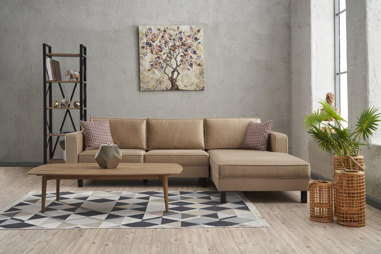 Kale Velvet Right - Cream Corner Sofa
