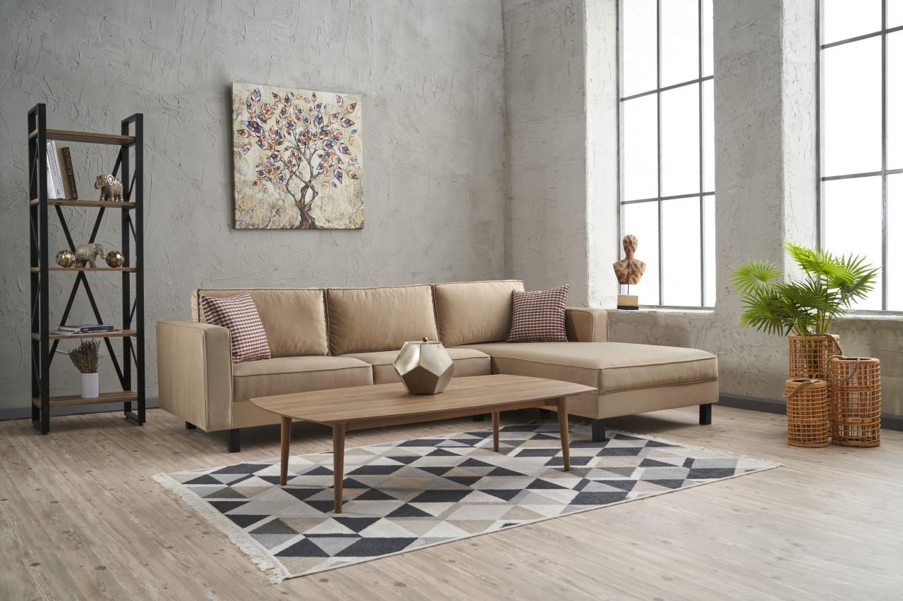Kale Velvet Right - Cream Corner Sofa