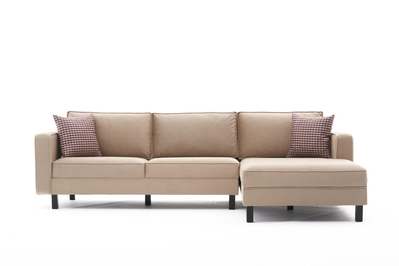 Kale Velvet Right - Cream Corner Sofa