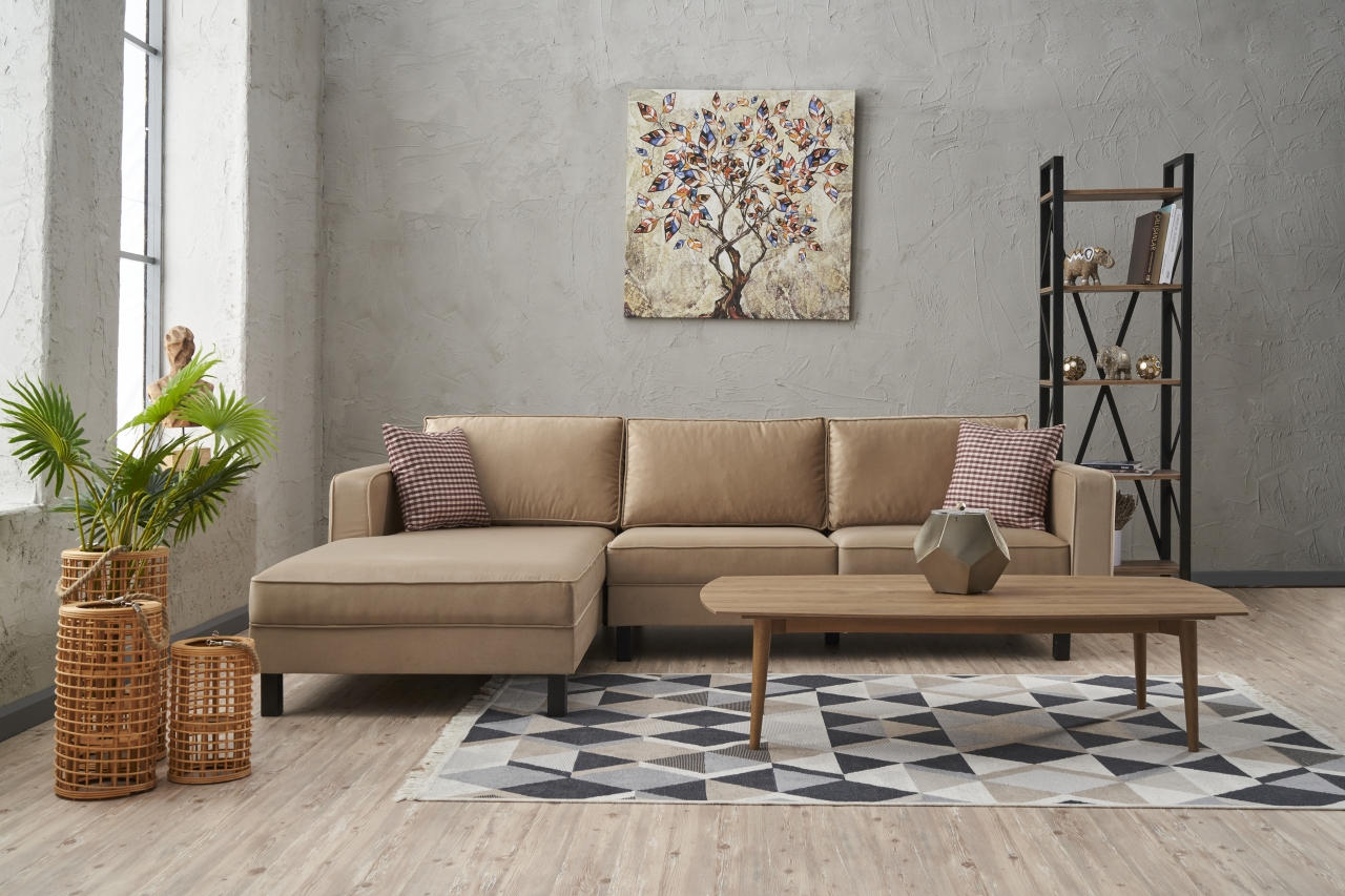 Kale Velvet Left - Cream Corner Sofa