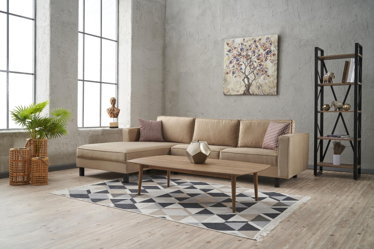 Kale Velvet Left - Cream Corner Sofa